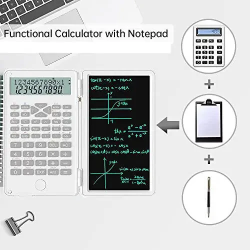 2 в 1 научный калькулятор с пишущей планшетом, настольный карманный ЖК-научный калькулятор блокнот Профессиональный финансовый калькулятор для домашней школы Офис Бизнес(белый) - 4