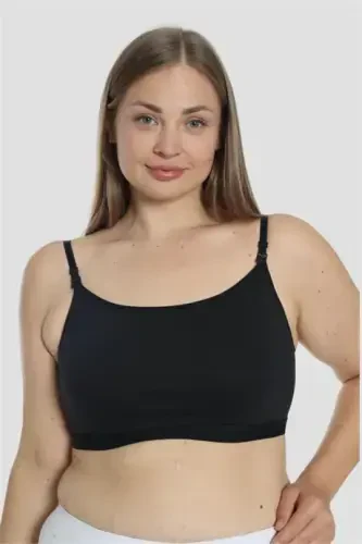 2 White-Black Women's Nursing Half Cami Bralettes with Lycra Spaghetti Straps - 3