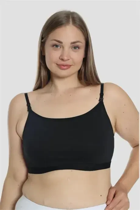 2 White-Black Women's Nursing Half Cami Bralettes with Lycra Spaghetti Straps - 3