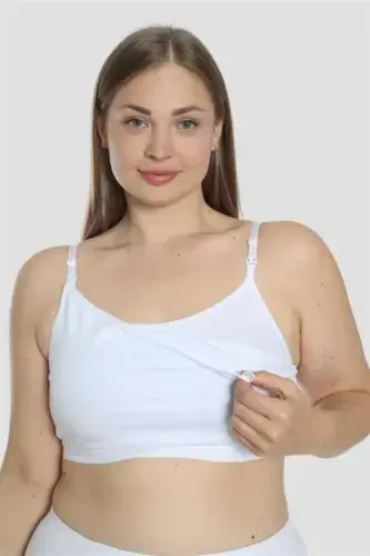 2 White-Black Women's Nursing Half Cami Bralettes with Lycra Spaghetti Straps - 5