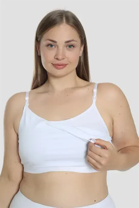 2 White-Black Women's Nursing Half Cami Bralettes with Lycra Spaghetti Straps - 5