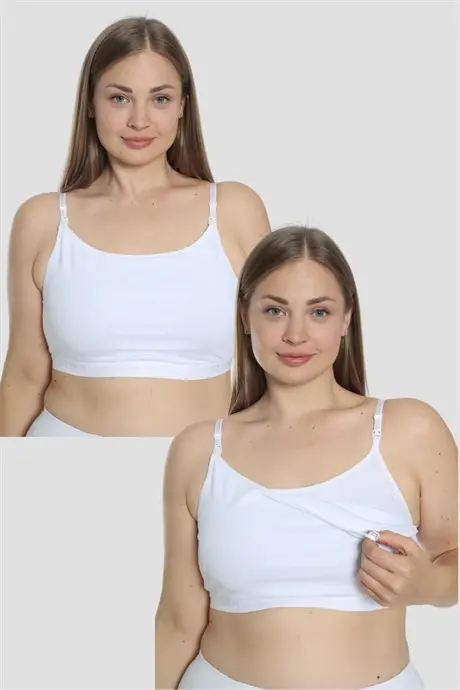 2 White Women's Nursing Half Tank Tops Spaghetti Strap Lycra - 7