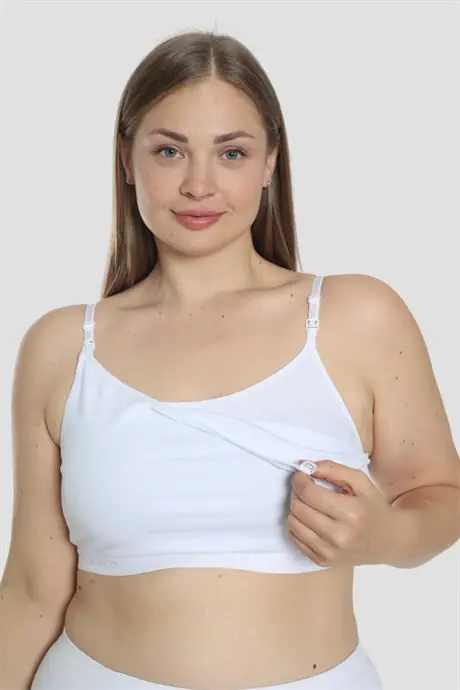 2 White Women's Nursing Half Tank Tops Spaghetti Strap Lycra - BÜYÜKBEDENIZ