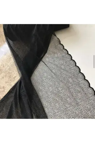 2 Wing Colored Black Honeycomb Patterned Lace Tulle Curtain 2 Wings-Black - 2