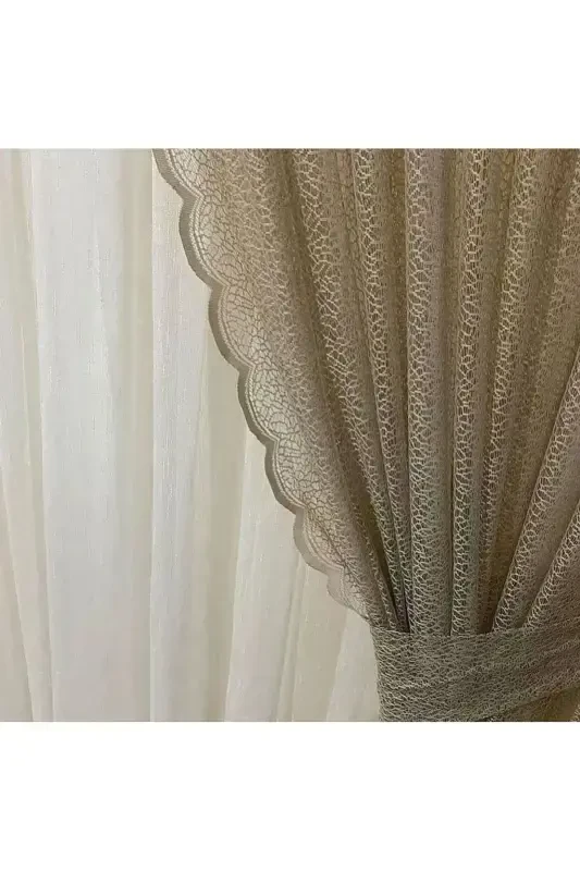 2 Wings Colorful Mink Honeycomb Pattern Laced Tulle Curtain 2 Wings-Mink - 1