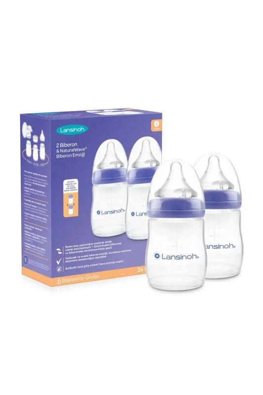 2 x 160 ml Baby Bottles and NaturalWave® Bottle Teats - LANSINOH
