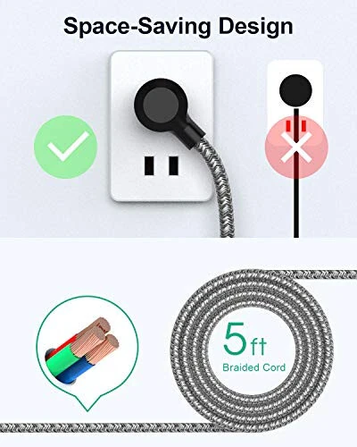 2-х Комплект Защитного Удлинителя с 6 Розетками, 2 USB Портами, 5-футовым Прочным Плетеным Удлинителем, Плоской Вилкой, 900 Джоулями, 15A Автоматическим Выключателем, Монтаж на Стену, для Дома и Офиса, Сертифицирован ETL - Mifaso