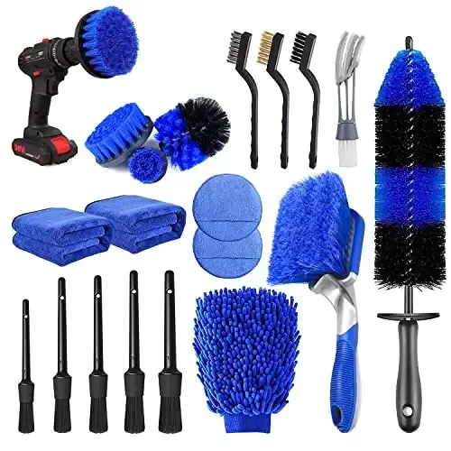 20Pcs Car Wheel Tire Detailing Brush Set,Car Detailing kit,Car Detailing Brushes,Auto Detailing Drill Brush Set,17