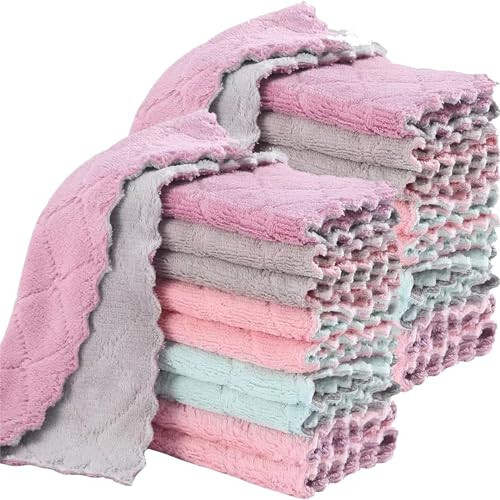 20 dona tozalash matosi, oshxona matosi, idish sochiqlar, super yutuqchi marjon baxmal idish sochiqlar, mikrofiber sifatli yumshoq choy sochiqlar, tez quriydigan latta, koʻp maqsadli qayta ishlatiladigan yuvish matosi, yopishmaydigan yogʻ matosi. - 1