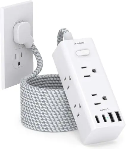 20 Ft Extension Cord with Multiple Outlets, Flat Plug Power Strip Surge Protector with 20 Ft Long Cord, 6 Outlet 4 USB Ports (2 USB C), Multi Outlet Wall Plug for Home Office Dorm Room Essentials - 1