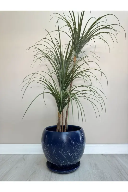 20-liter Globe Flowerpot with Saucer 27cmx27cm Mia Midnight Blue Marble Pattern - Midnight Blue Marble Pattern - 2