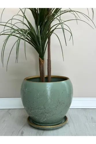 20 litr Kresmo Taglikli Idish 27cmx27cm Lily Minta Yashil-Oq-Oltin - Minta Yashil-Oq-Oltin 