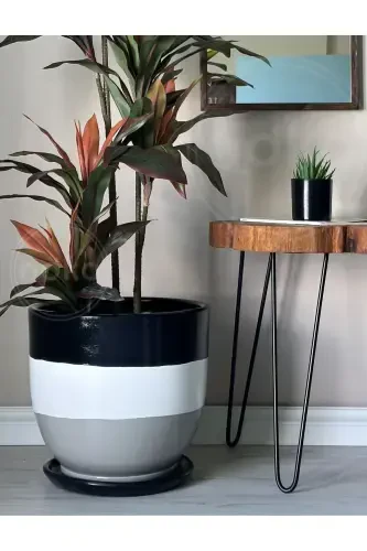 20 Litre Classic Pot with Saucer 30cmx30cm Black White Granite-BLACK - ODKA (1)