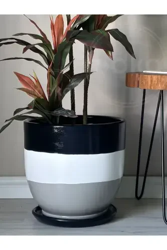 20 Litre Classic Pot with Saucer 30cmx30cm Black White Granite-BLACK - 3