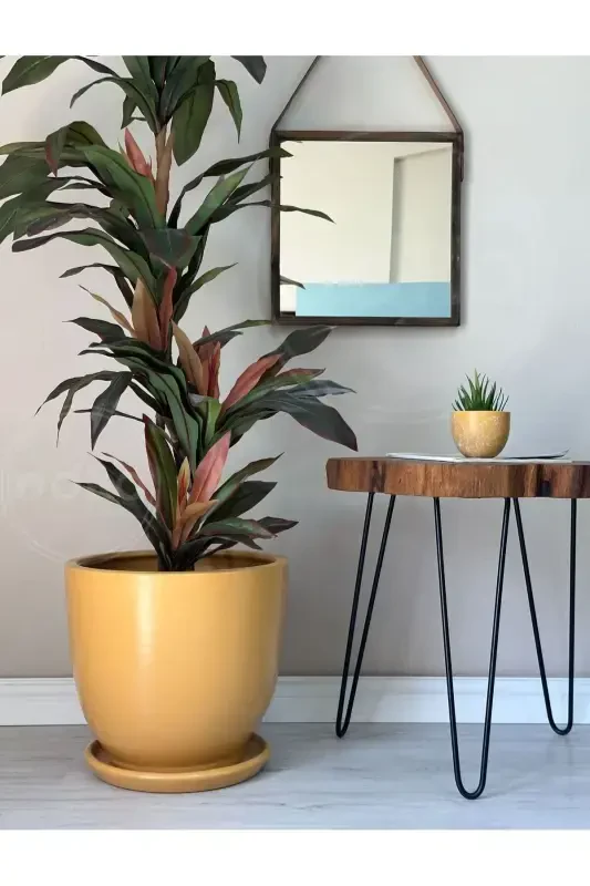 20litre Klasik Saksı Tabaklı 30cmx30cm Sarı-Sarı - 1