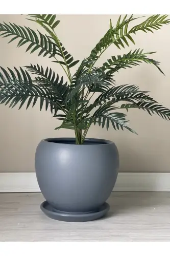 20litre Küre Saksı Tabaklı 27cmx27cm Koyu Füme - Koyu Füme 