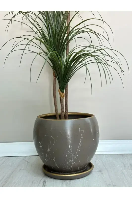 20litre Küre Saksı Tabaklı 27cmx27cm Lily Vizon-beyaz-gold-Vizon - 1
