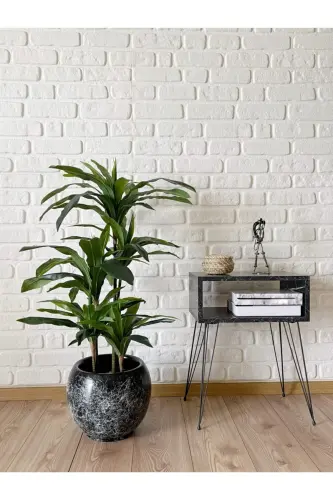 20litre Küre Saksı Tabaklı 27cmx27cm Mia Seri Siyah Mermer Desenli Renk - SİYAH MERMER DESENLİ 