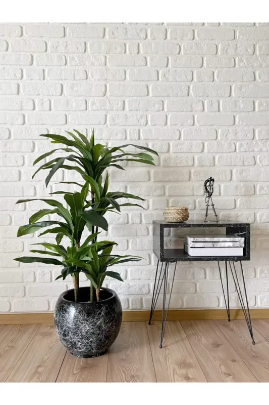 20litre Küre Saksı Tabaklı 27cmx27cm Mia Seri Siyah Mermer Desenli Renk - SİYAH MERMER DESENLİ - ODKA