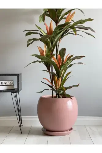 20litre Küre Saksı Tabaklı 27cmx27cm Pudra Pembe Renk-Pudra Pembesi - 1