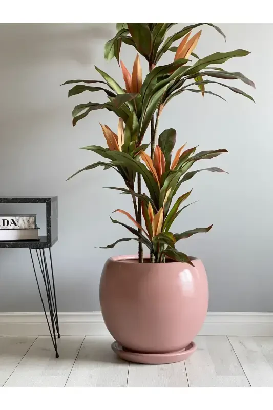 20litre Küre Saksı Tabaklı 27cmx27cm Pudra Pembe Renk-Pudra Pembesi - 1