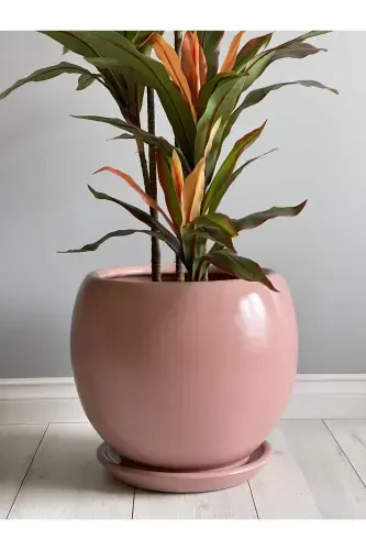 20litre Küre Saksı Tabaklı 27cmx27cm Pudra Pembe Renk-Pudra Pembesi - 2