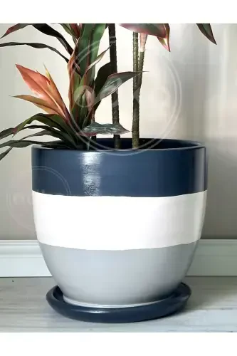 20litre Saksı Tabaklı Çap: 30cm X Yükseklik: 30cm Antrasit Ekru Granit-Ekru - 3