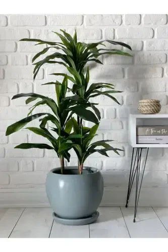 20 Litre Sphere Pot with Plate 27cmx27cm Smoked Color Marble Patterned-Smoked - 1