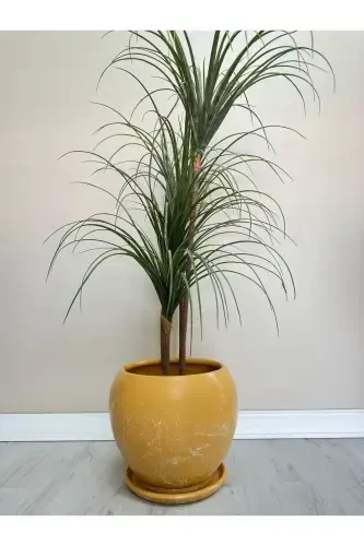 20 Litre Sphere Pot with Saucer 27cmx27cm Mia Yellow Marble Patterned-Yellow Marble Patterned - 1