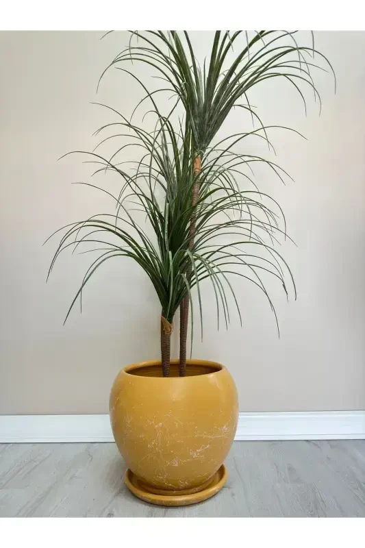 20 Litre Sphere Pot with Saucer 27cmx27cm Mia Yellow Marble Patterned-Yellow Marble Patterned - 1