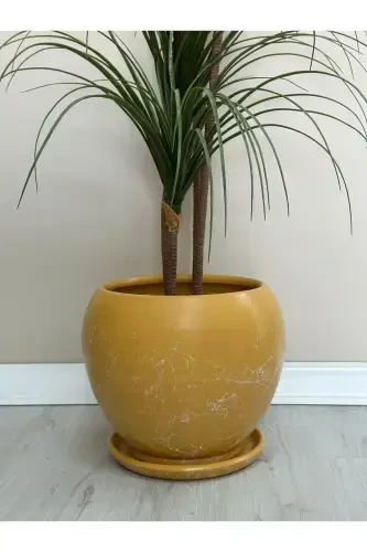 20 Litre Sphere Pot with Saucer 27cmx27cm Mia Yellow Marble Patterned-Yellow Marble Patterned - odka (1)