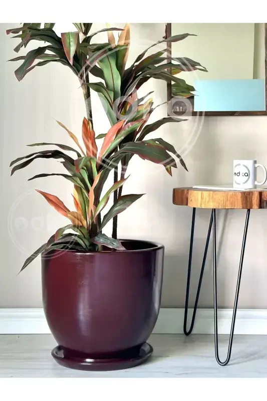 20 литров Классический Горшок с Поддоном 30смx30см Бордовый-Бордовый - 2