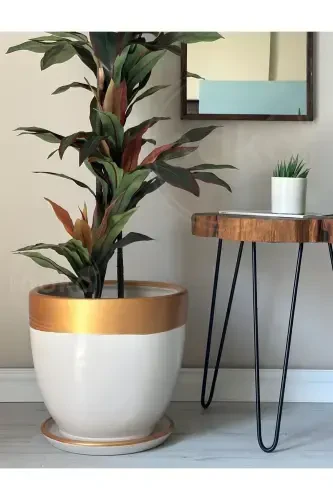 20 литров Классический Горшок с Поддоном 30смx30см Экрю Золотой-Крем - 2