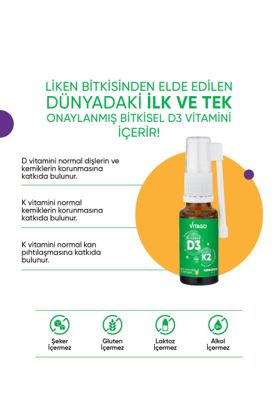 20 ml Plant-Based Spray with Vitamin D3 (1000 IU) + Vitamin K2 - 3