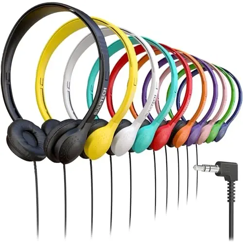 20 Pack Bulk Wired On-Ear Leather Headphones with 3.5mm Connector, Multi - 1