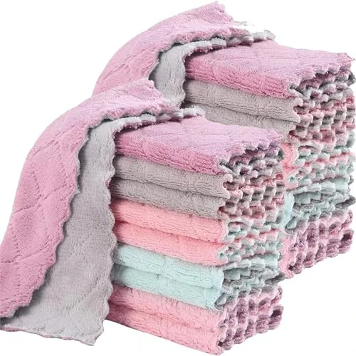 20 Pack Cleaning Cloth Kitchen Cloth, Dish Towels Super Absorbent Coral Velvet Dishtowels, Microfiber Premium Soft Tea Towels, Quick Dry Rags, Multipurpose Reusable Washcloths, Non-Stick Oil Cloths. - MISSJOJIAY