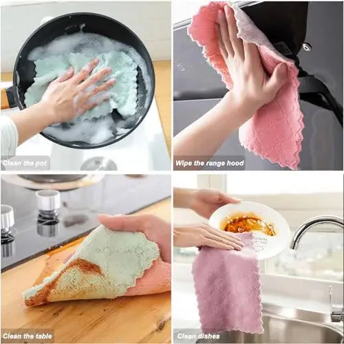 20 Pack Cleaning Cloth Kitchen Cloth, Dish Towels Super Absorbent Coral Velvet Dishtowels, Microfiber Premium Soft Tea Towels, Quick Dry Rags, Multipurpose Reusable Washcloths, Non-Stick Oil Cloths. - 3