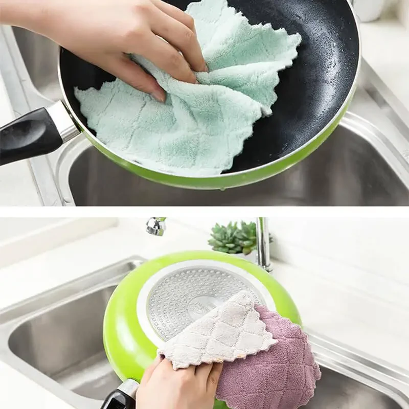 20 Pack Cleaning Cloth Kitchen Cloth, Dish Towels Super Absorbent Coral Velvet Dishtowels, Microfiber Premium Soft Tea Towels, Quick Dry Rags, Multipurpose Reusable Washcloths, Non-Stick Oil Cloths. - 5