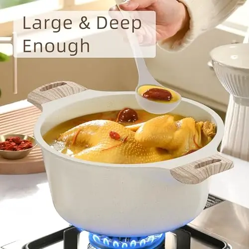 20Pcs Pots and Pans Set Non Stick, Kitchen Nonstick Cookware Sets, White Granite Induction Cookware Non Toxic Cooking Set w/Frying Pans, Saucepans, 4 Cup Pan, PFOS & PFOA Free - 3