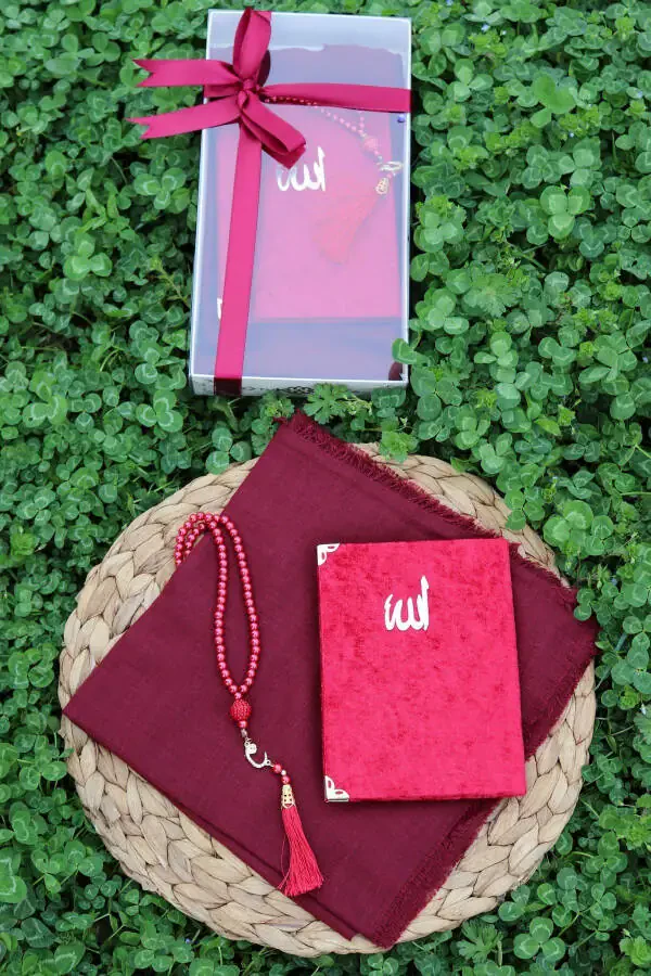 20 Piece Scarved Yasin Gift Mevlid Set Y201 Red - 5