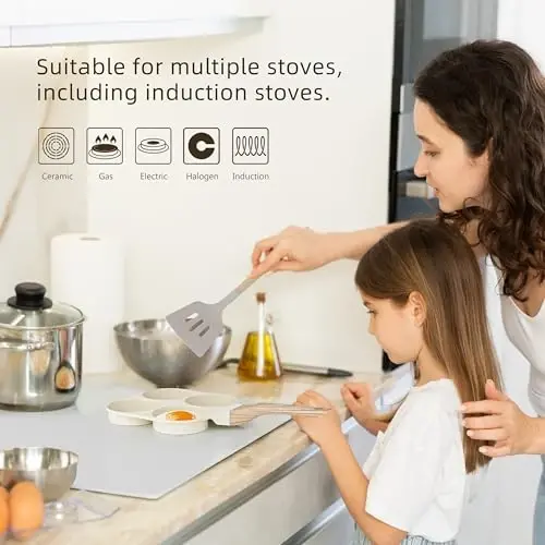 20 шт. Набор кастрюль и сковородок с антипригарным покрытием, кухонные наборы посуды с антипригарным покрытием, белая гранитная индукционная посуда, набор для нетоксичной готовки со сковородками, кастрюлями, сковородой на 4 чашки, без PFOS и PFOA - 5