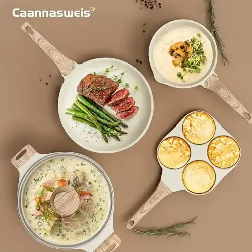 20 шт. Набор кастрюль и сковородок с антипригарным покрытием, кухонные наборы посуды с антипригарным покрытием, белая гранитная индукционная посуда, нетоксичный набор для приготовления пищи со сковородами, кастрюлями, сковородой на 4 чашки, без PFOS и PFOA - 6