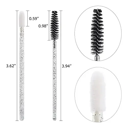 200 Lip Brush and Eyebrow Spoolie, Crystal Disposable Lipstick Applicator, Mascara Wands, Makeup Beauty Tool Kits (Black) - 2