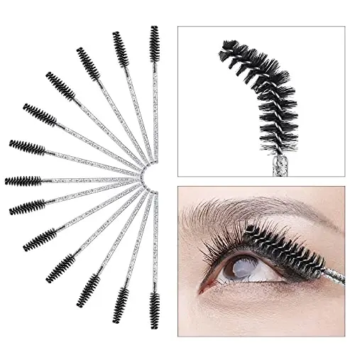 200 Lip Brush and Eyebrow Spoolie, Crystal Disposable Lipstick Applicator, Mascara Wands, Makeup Beauty Tool Kits (Black) - 3