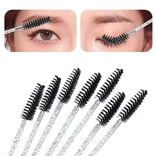 200 Lip Brush and Eyebrow Spoolie, Crystal Disposable Lipstick Applicator, Mascara Wands, Makeup Beauty Tool Kits (Black) - 4