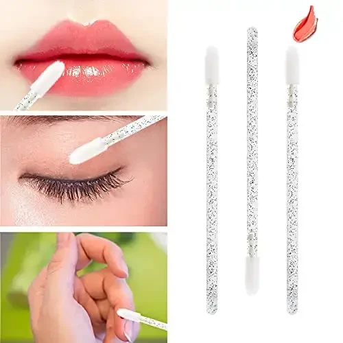 200 Lip Brush and Eyebrow Spoolie, Crystal Disposable Lipstick Applicator, Mascara Wands, Makeup Beauty Tool Kits (Black) - 5