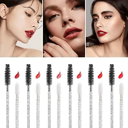 200 Lip Brush and Eyebrow Spoolie, Crystal Disposable Lipstick Applicator, Mascara Wands, Makeup Beauty Tool Kits (Black) - 7