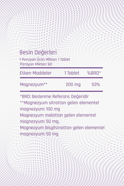 200 Mg Magnezyum Kompleksi 60 Tablet Mineral, Magnezyum Malat, Sitrat, Bisiglinat - 4