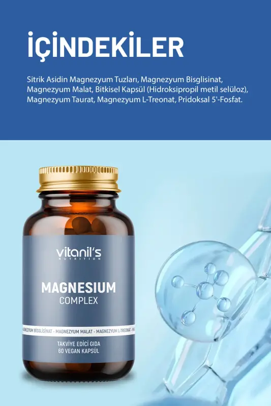 Magnezyum Complex (Magnezyum Malat, Taurat, L-Treonat, Sitrat, Bisglisinat, Vitamin B6 ) 60 Kapsül - 2