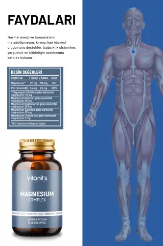 Magnezyum Complex (Magnezyum Malat, Taurat, L-Treonat, Sitrat, Bisglisinat, Vitamin B6 ) 60 Kapsül - 5